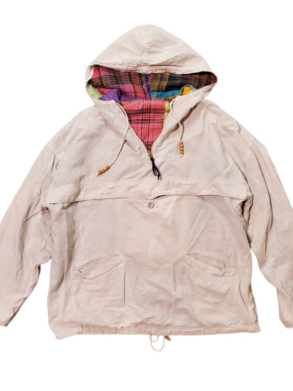 VTG JouJou Patchwork Reversible Plaid 1/4 Zip Indie Boho Pullover Hoodie - Picture 3 of 9